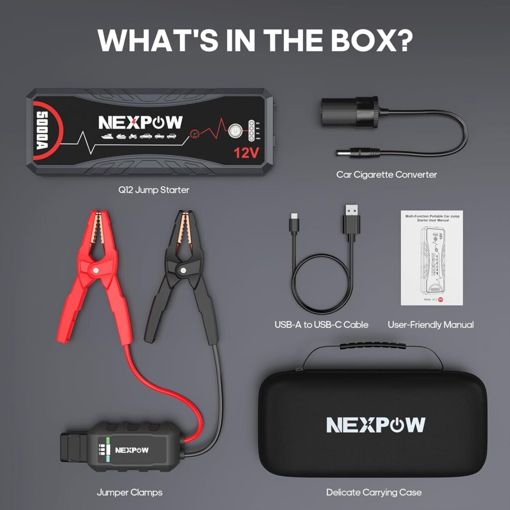 NEXPOW Car Jump Starter,Car Battery Jump Starter Pack 5000A Peak Q12 for All Gas and Up to10.0L Diesel Engine 12V Auto Battery Booster,Jumper Cables,Portable Lithium Jump Box with LED Light/USB QC3.0