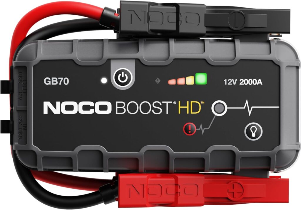 NOCO Boost HD GB70 2000A UltraSafe Car Battery Jump Starter, 12V Battery Booster Pack, Jump Box, Portable Charger and Jumper Cables for 8.0L Gasoline and 6.0L Diesel Engines