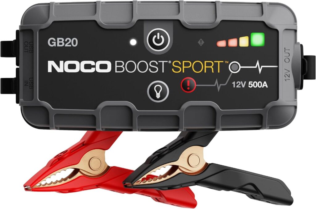 NOCO Boost Sport GB20 500A UltraSafe Car Battery Jump Starter, 12V Battery Pack, Battery Booster, Jump Box, Portable Charger and Jumper Cables for 4.0L Gasoline Engines