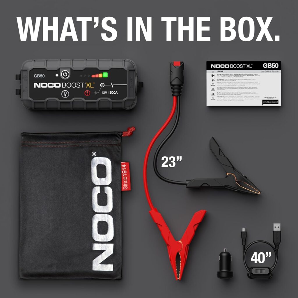 NOCO Boost XL GB50 1500 Amp 12-Volt UltraSafe Lithium Jump Starter Box, Car Battery Booster Pack, Portable Power Bank Charger, and Jumper Cables for up to 7-Liter Gasoline and 4-Liter Diesel Engines