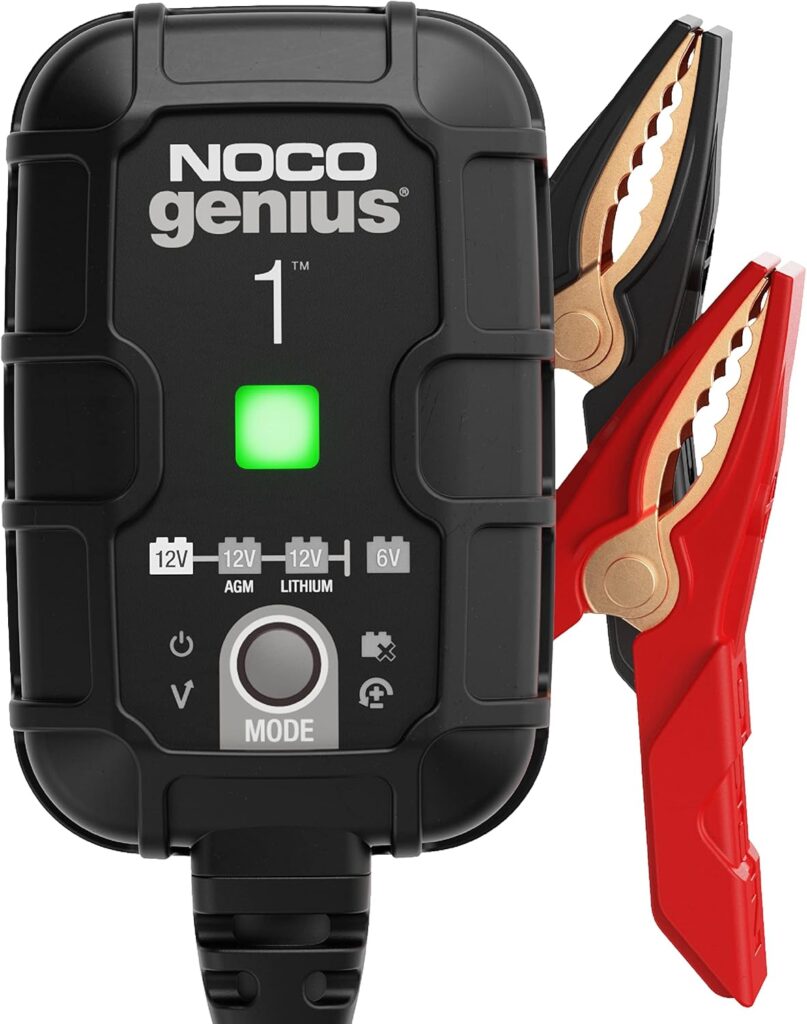 NOCO GENIUS1, 1A Smart Car Battery Charger, 6V and 12V Automotive Charger, Battery Maintainer, Trickle Charger, Float Charger and Desulfator for Motorcycle, ATV, Lithium and Deep Cycle Batteries