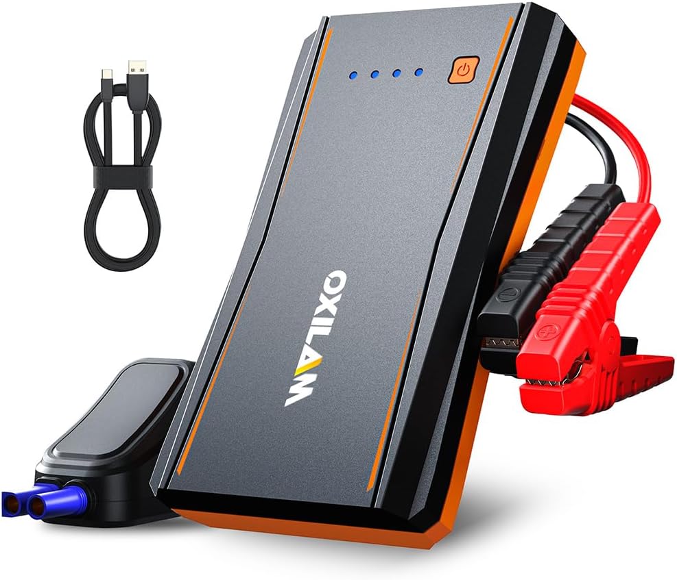 OXILAM Jump Starter, 4000A Peak Car Battery Jumper Starter Portable, Up to 10L Gas and 8L Diesel Engines, 12V Jumper Cables with Battery Pack, Power Bank, 600 LM LED Flashlight, Orange