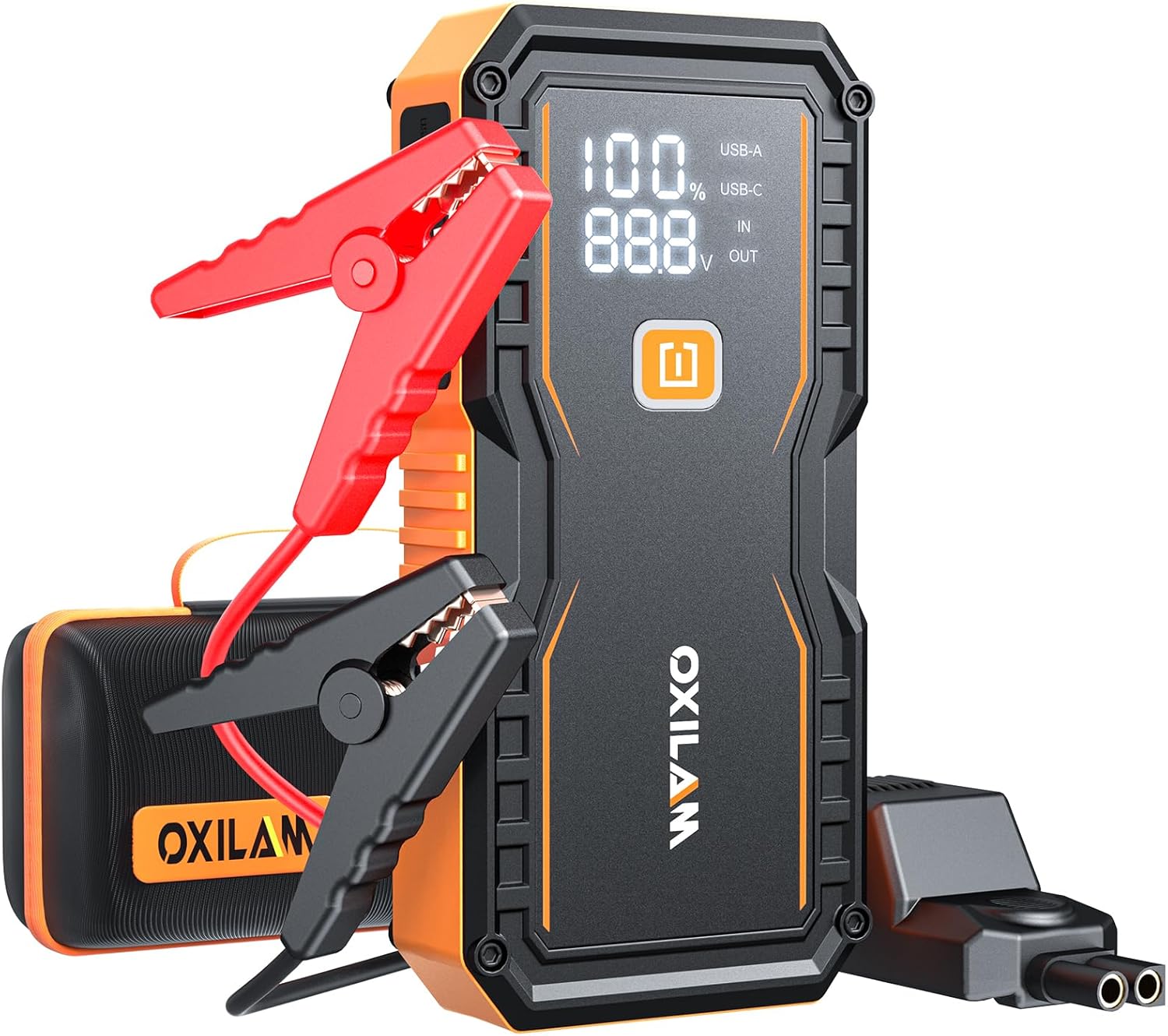 OXILAM Jump Starter 6000A for All Gas/12L Diesel, Car Battery Jumper Starter Portable, 12V Lithium Jump Box with Jumper Cables, LED Display, LED Light, Power Bank with USB, Type C Port