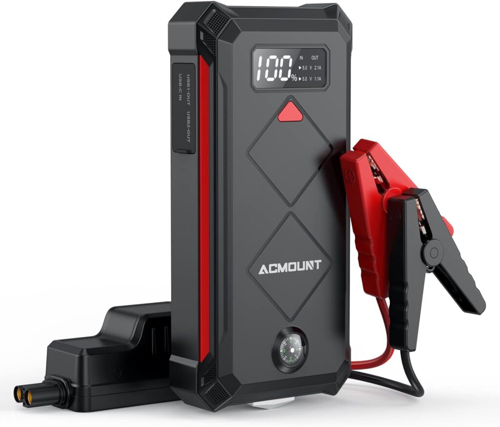 P100 Car Jump Starter, 3000A Peak Lithium Jump Starter Battery Pack for Up to 10.0L Gas or 8.0L Diesel Engine, Safe 12V Portable Battery Starter Power Pack with LED Screen  LED Light