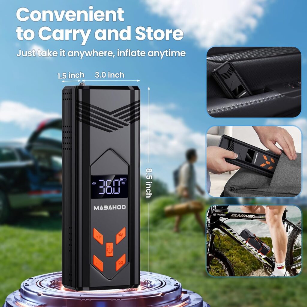 Portable Jump Starter with Air Compressor, 3000A Car Battery Jumper Starter Battery Pack, Jump Box for Car with 150PSI Auto Off Tire Inflator, 12V Car Battery Booster Pack with LCD Display, Light