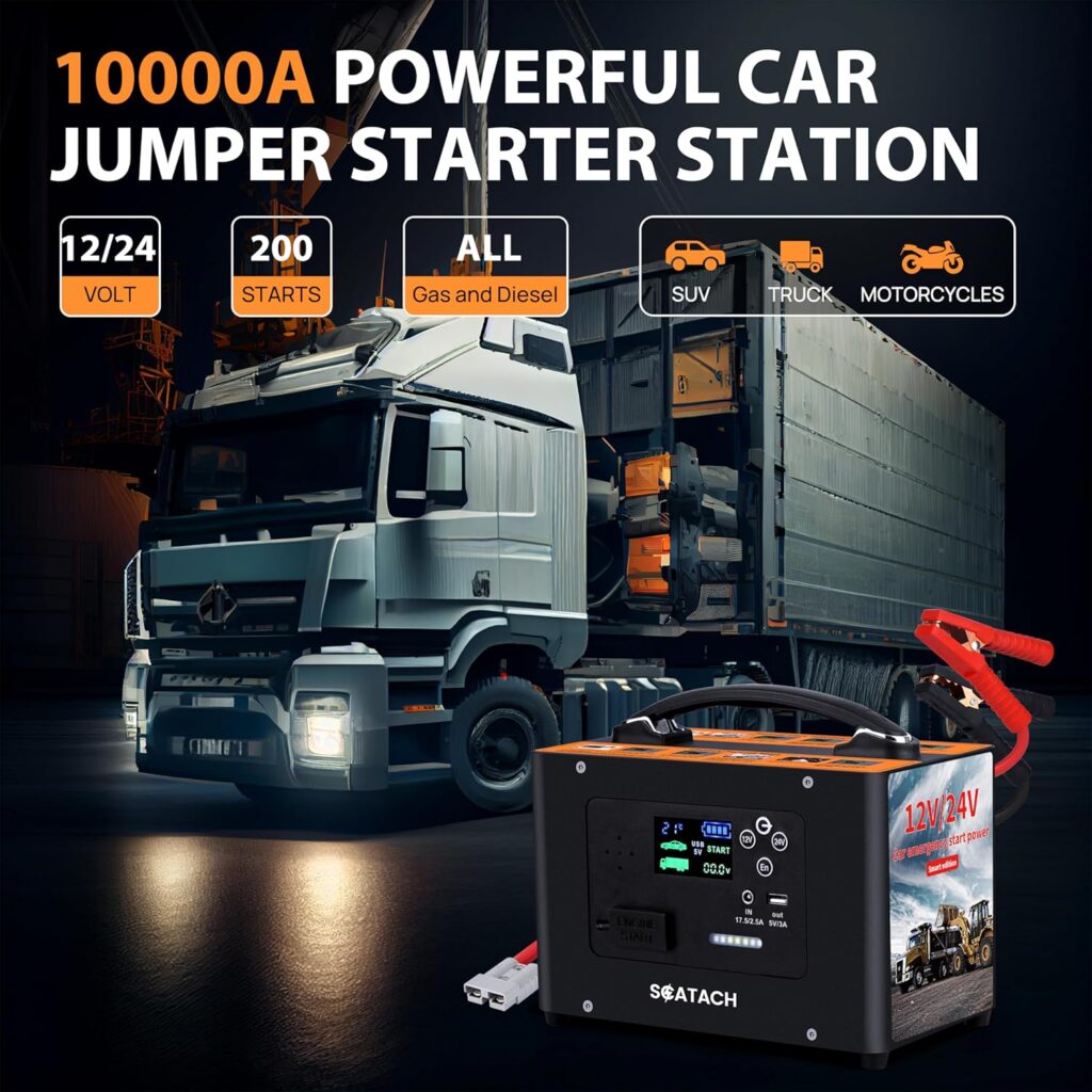 Scatach Q16 4500A Car Jump Starter with Air Compressor, 150PSI Portable Jump Starter Battery Pack (12.0L Gas/10.0L Diesel), with QC3.0, Large Display, 3 Modes Flashlight and Jumper Cable