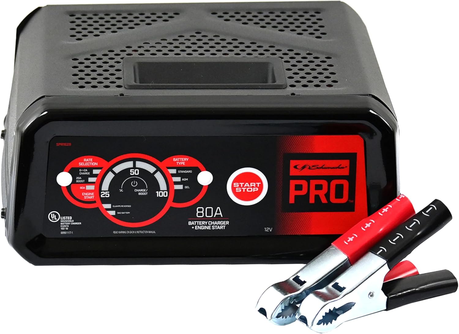 Schumacher Electric 4-in-1 Jump Starter, Battery Charger, Maintainer, and Desulfator, SPR1629-80 Cranking Amps, 20 Amp Boost, 12 Volt, Fully Automatic - for Cars, Trucks, SUVs, and Marine Batteries