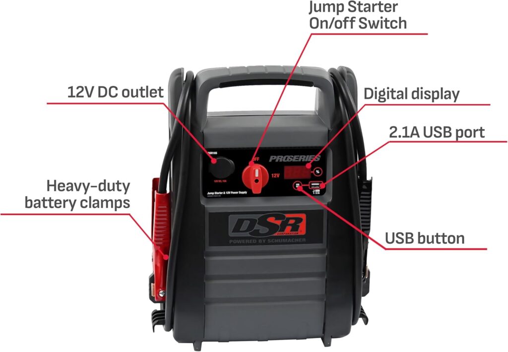 Schumacher Electric DSR ProSeries DSR165 Jump Starter and Portable Power Station for Car, SUV, Truck, and Boat Batteries, 2200 Peak Amps, 525 Cranking Amps, 12 Volt, Gray, 1 Unit