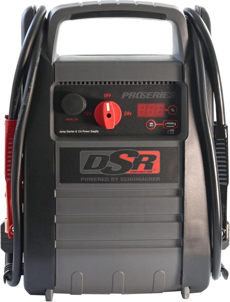 Schumacher Electric DSR ProSeries DSR166 Jump Starter and Portable Power Station for Car, SUV, Truck, and Boat Batteries, 4400 Peak Amps, 750 Cranking Amps, 12 Volt, 24 Volt, Gray, 1 Unit