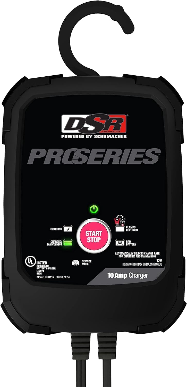 Schumacher Electric DSR117 ProSeries Handheld Car Battery Charger - 10 amp 12v Battery Charger - Fully Automatic Battery Maintainer + Rapid Battery Charger with Service Mode