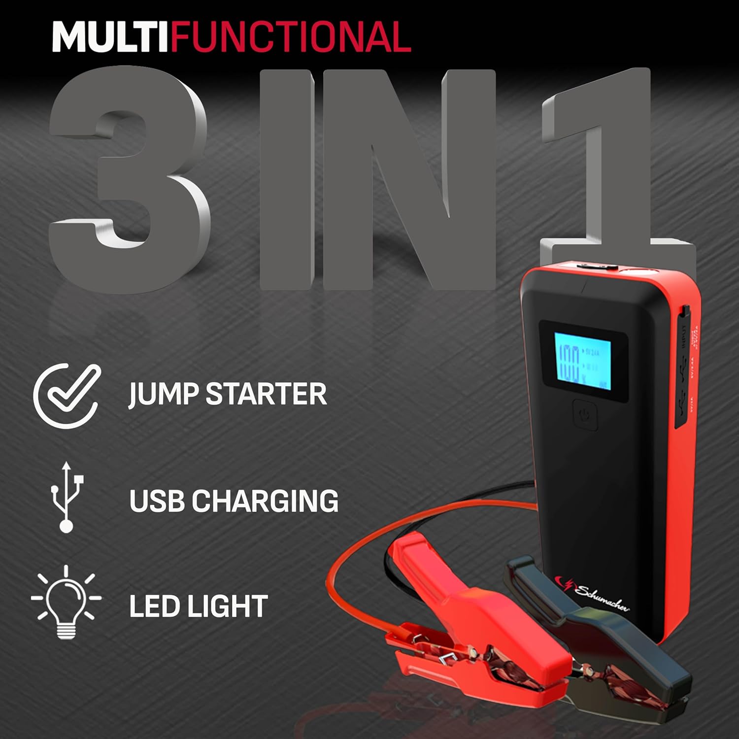 Schumacher Electric Lithium Jump Starter and Portable Power Pack SL1638, 3-in-1, 800 Amp, 12V Battery - works on Cars, Motorcycle, Trucks, Boats and more