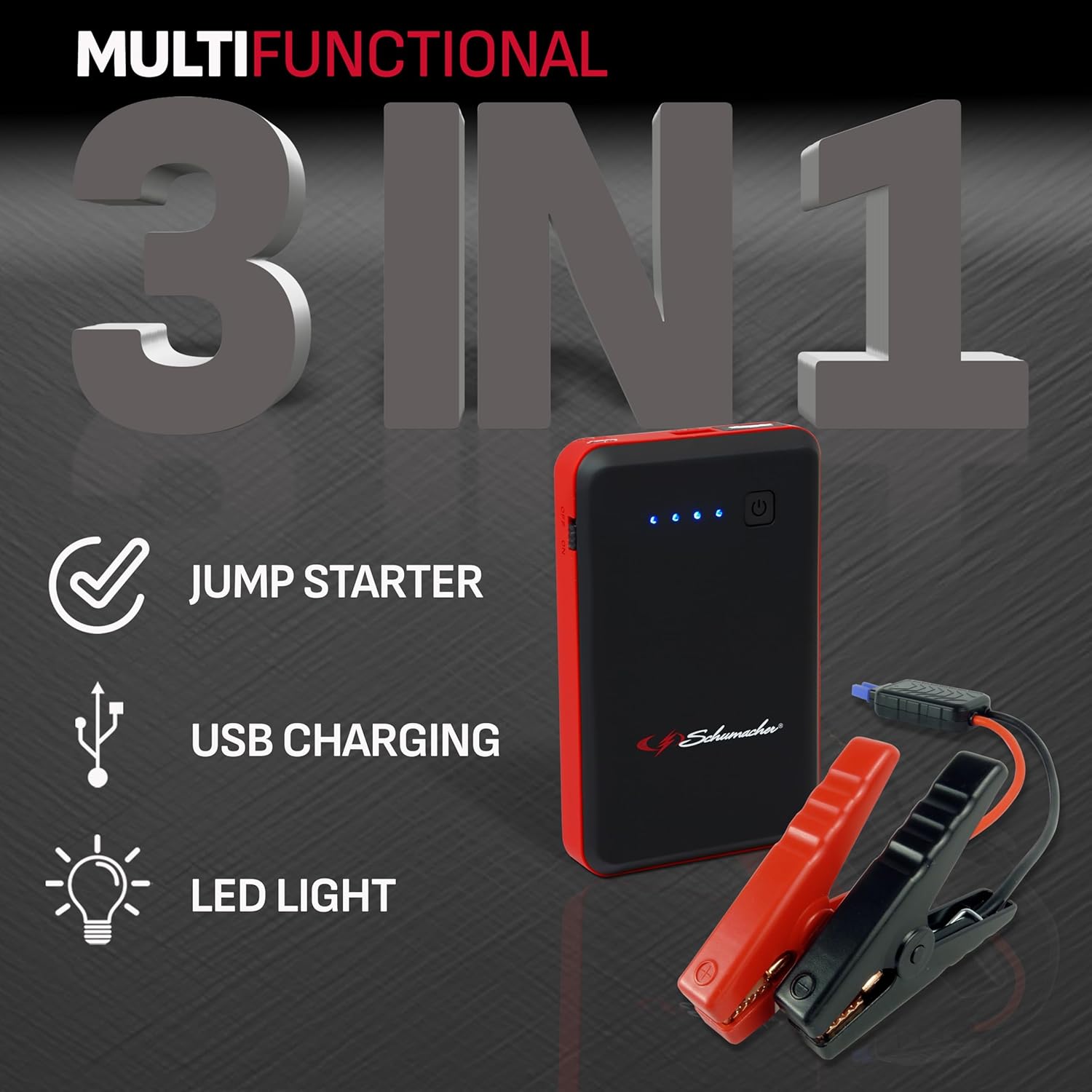 Schumacher Electric Lithium Jump Starter and Portable Power Pack SL1638, 3-in-1, 800 Amp, 12V Battery - works on Cars, Motorcycle, Trucks, Boats and more