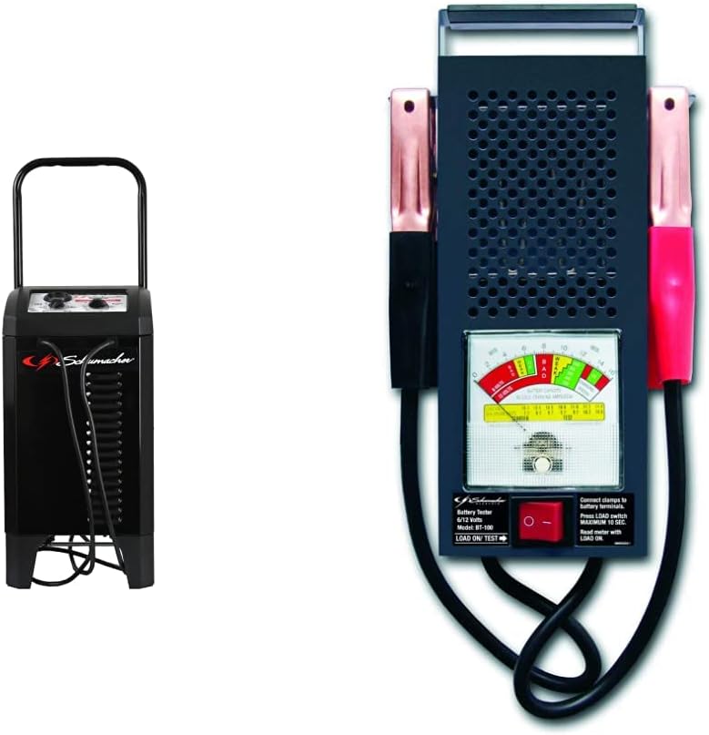 Schumacher Electric Wheeled Battery Charger and Jump Starter, SC1445, 2-in1 - Manual Timer-Controlled, 250 Cranking Amps, 6 volt and 12 volt for Car, SUV, Truck, and Marine Batteries