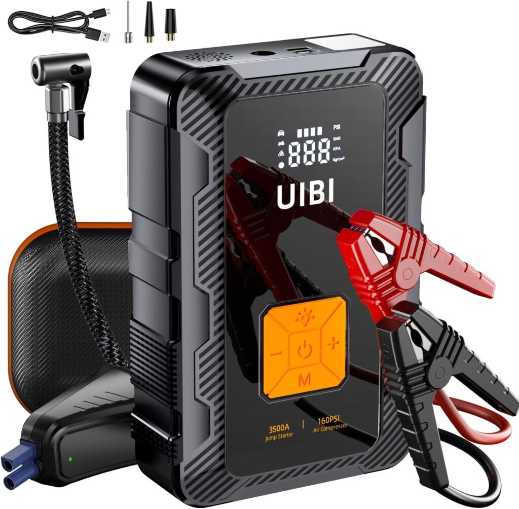 [TypeC 45W Upgraded] UIBI X6 Jump Starter with Air Compressor 20000mAh, 2500A Car Battery Jumper Starter Portable (8.5L Gas/8.0L Diesel)12V Battery Booster Jump Box 150PSI Digital Tire Inflator,Lights