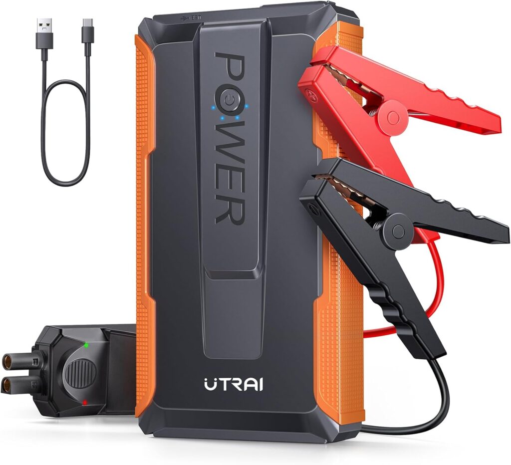 UTRAI Car Battery Jump Starter Portable, 2500A Jump Starter Battery Pack (Up to 7.5L Gas  5.5L Diesel Engines), 12V Jump Box, Battery Booster Jump Start Power Bank with Jumper Cable, LED Flashlight