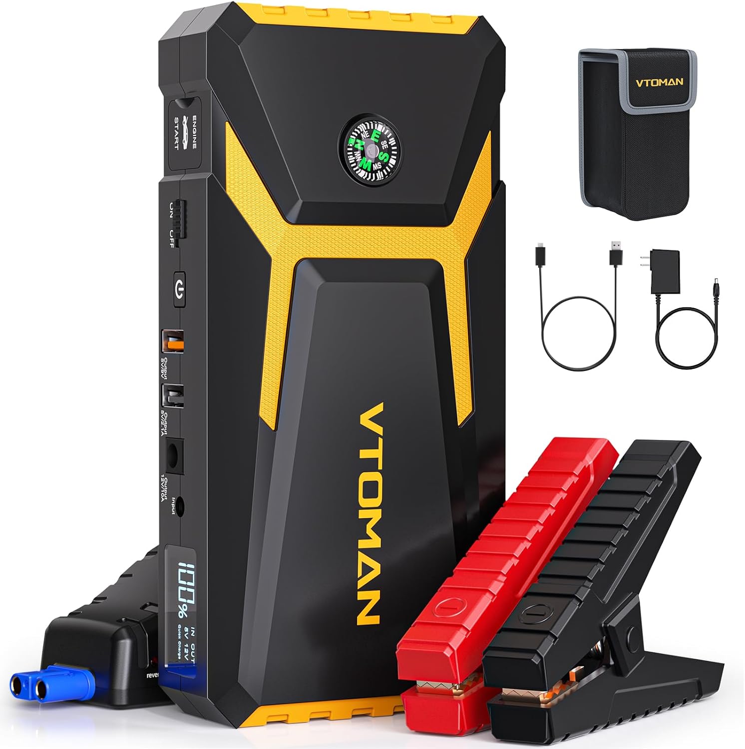 VTOMAN V8 Pro 3000A Jump Starter, Car Battery Charger Jump Starters for Up 8.5L Gas and 6.5L Diesel Engines, 12V Auto Lithium Battery Booster Pack, Portable Jump Box with Jumper Cable LCD Display