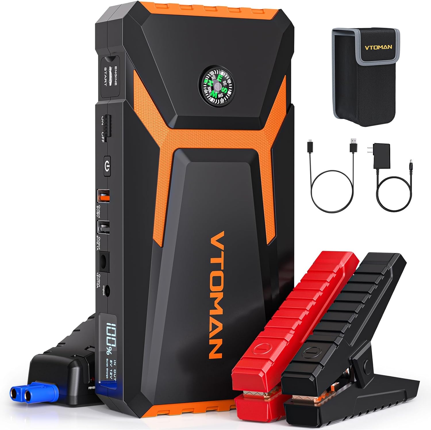 VTOMAN V8 Pro 3000A Jump Starter, Car Battery Charger Jump Starters for Up 8.5L Gas and 6.5L Diesel Engines, 12V Auto Lithium Battery Booster Pack, Portable Jump Box with Jumper Cable LCD Display