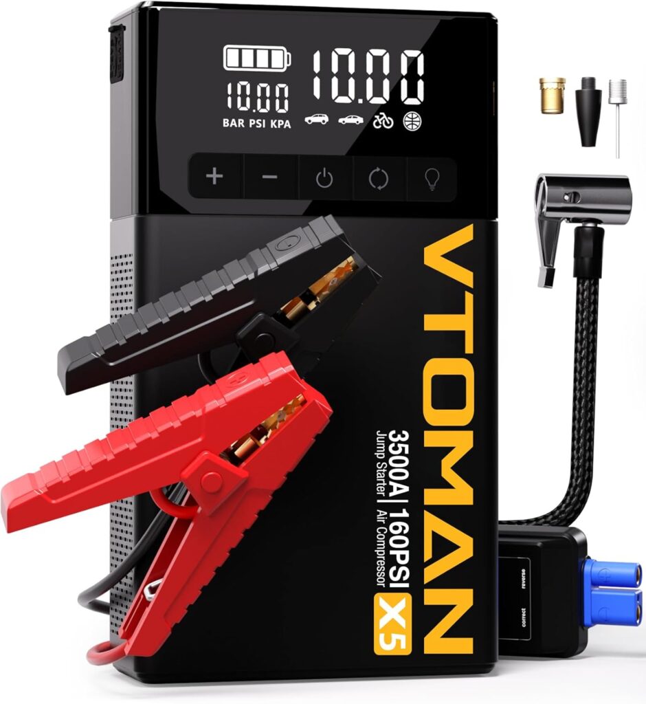 VTOMAN X5 Jump Starter with Air Compressor, 3500A Portable Car Battery Booster (Up to 9L Gas/8L Diesel Engines) with 160PSI Digital Tire Inflator, 12V Lithium Battery Jump box with Type-C Quick Charge