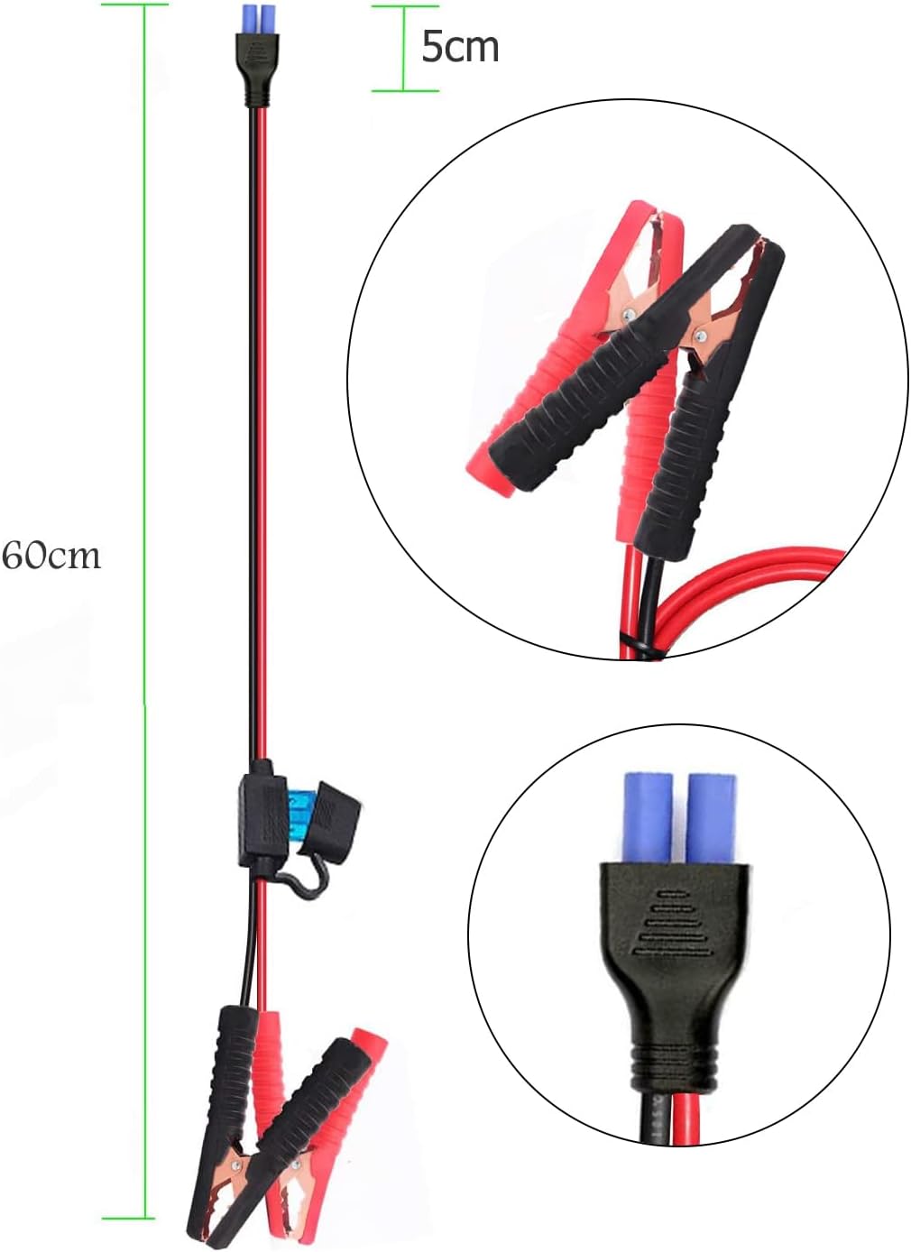 10AWG Battery Alligator Clips,Female EC5 Jump Starter Cable with Battery Clamps,Alligator Clip Clamp to EC5 Connector Extension Charging Cable for Emergency Car Jump Starter Booster.(60CM)