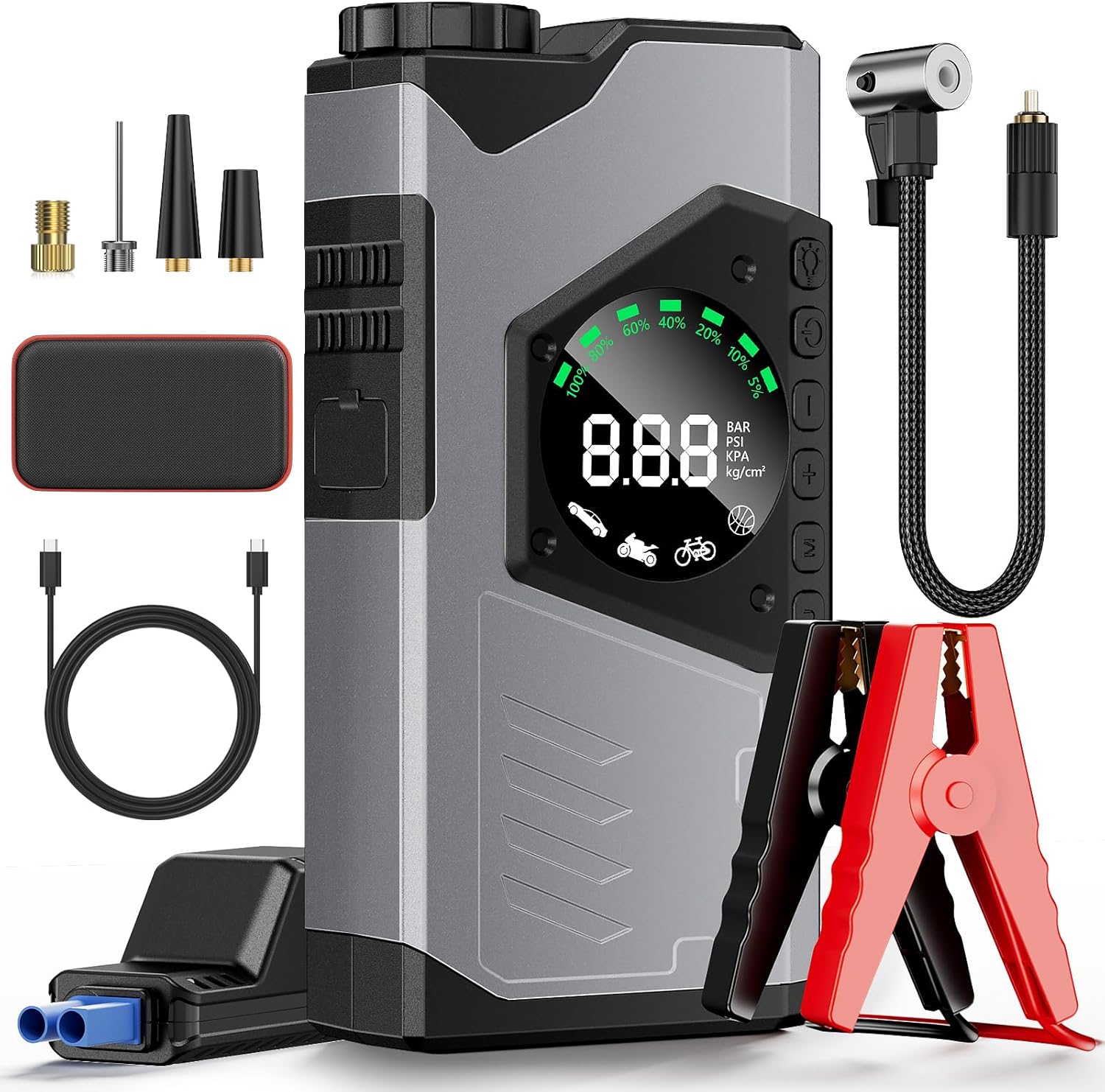 3000A Battery Jump Starter Portable, Car Jump Starter with Air Compressor, 26800mAh Jump Starter Box for Car, Battery Booster Jump Start Power Bank Car Battery Jumper Starter