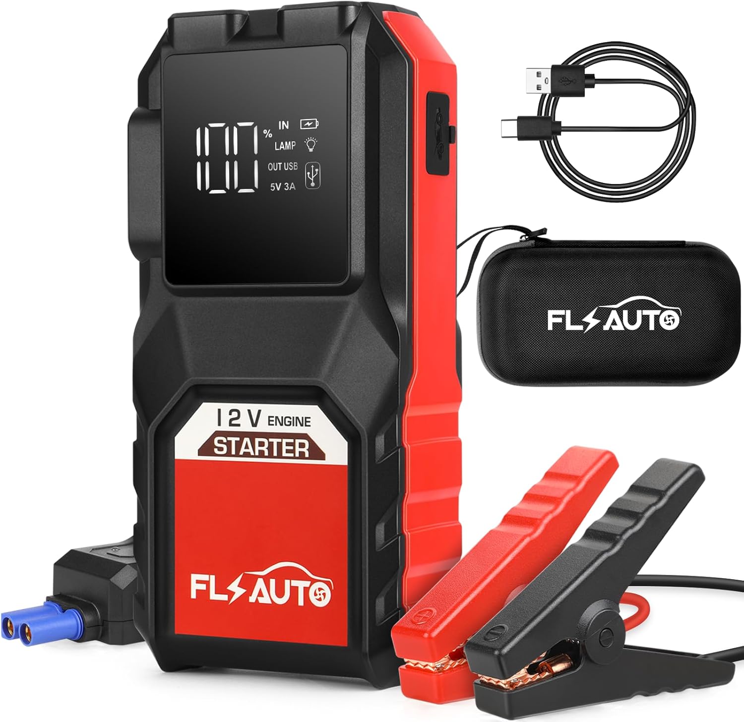 3000A Jump Starter Battery Pack,Portable Car Jumper Starter for up to 8L Gas6.0L Diesel Engines,12V Auto Battery Booster with Smart Charging Port, LCD Display, Intelligent Jumper Clamps