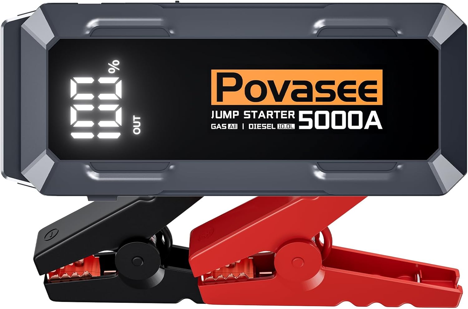 5000A Jump Starter Povasee Car Battery Jump Starter, 12V Jump Box for car up to All Gas or 10L Diesel Engine Battery Jumper Starter Portable with 3 LCD Display Power Bank/Dual Output/LED Light