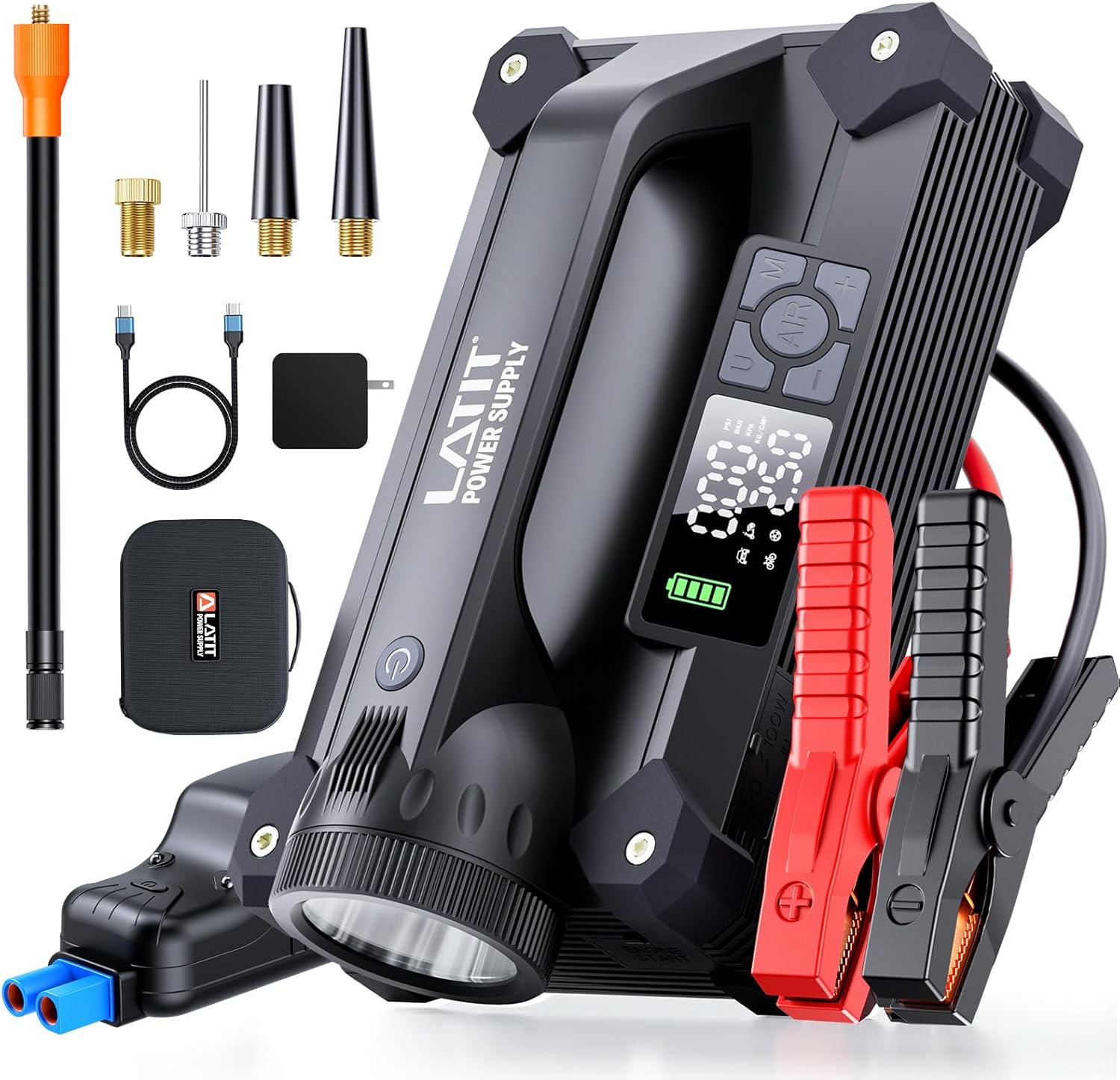 6000A Jump Starter with Air Compressor,Powerful Car Battery Jump Starter (for 10L Gas or up to 8L Diesel) 103.6Wh Portable Jump Box with USB Ports,PD Fast Charge,150PSI Tire Inflator,2000LM Lights