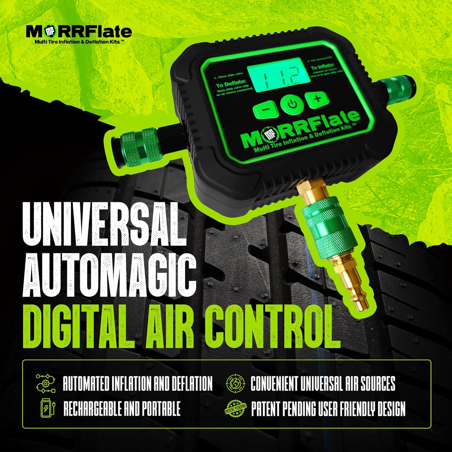 Air Hub + Air Hub Hoses Quad 125 Wheelbase 4 Tire Inflation Deflation System with Air Hub Automatic Digital PSI Controller High-Flow Solenoids Fast Efficient Multi Tire Inflation Deflation