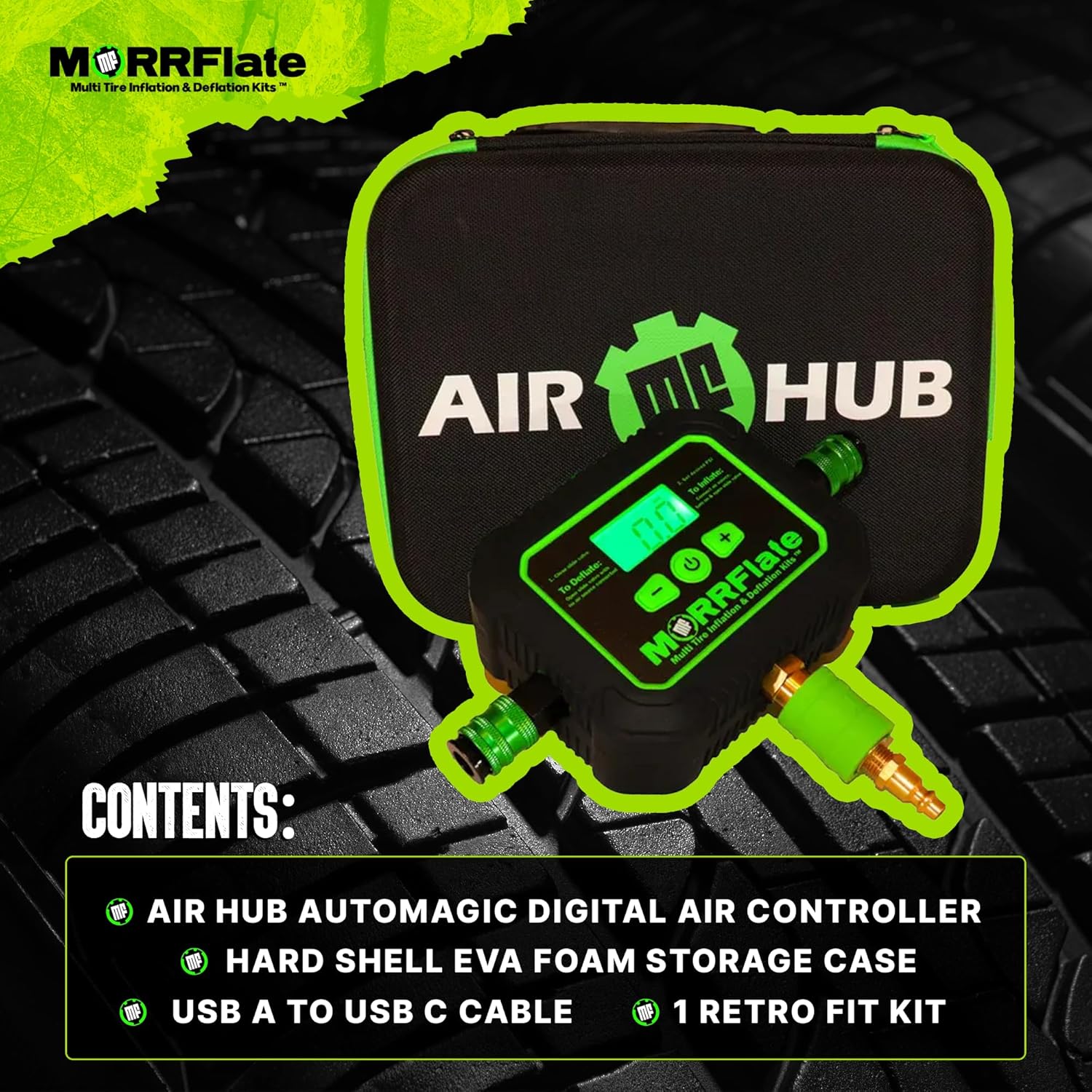 Air Hub Digital Air Controller Universal AutoMagic Tire Inflation and Deflation System with Digital User PSI Selection High-Flow Solenoids Rugged Design Includes Case and Retro Fit Kit