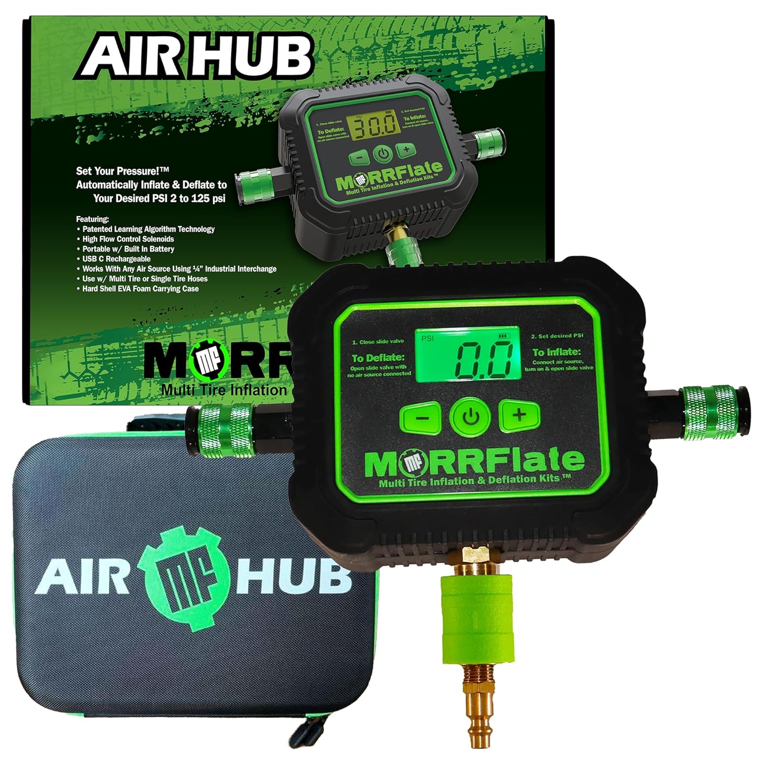 Air Hub Digital Air Controller Universal AutoMagic Tire Inflation and Deflation System with Digital User PSI Selection High-Flow Solenoids Rugged Design Includes Case and Retro Fit Kit