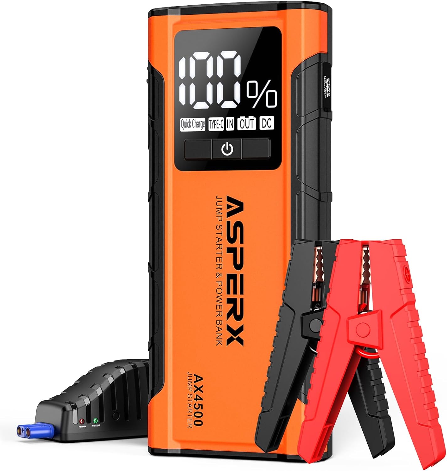 ASPERX AX4500 Jump Starter, 4500A Peak Car Starter for Up to All Gas and 10.0L Diesel Engines, 12V Battery Starter with 4 Inch LCD Display, Lithium Portable Car Battery Booster Pack