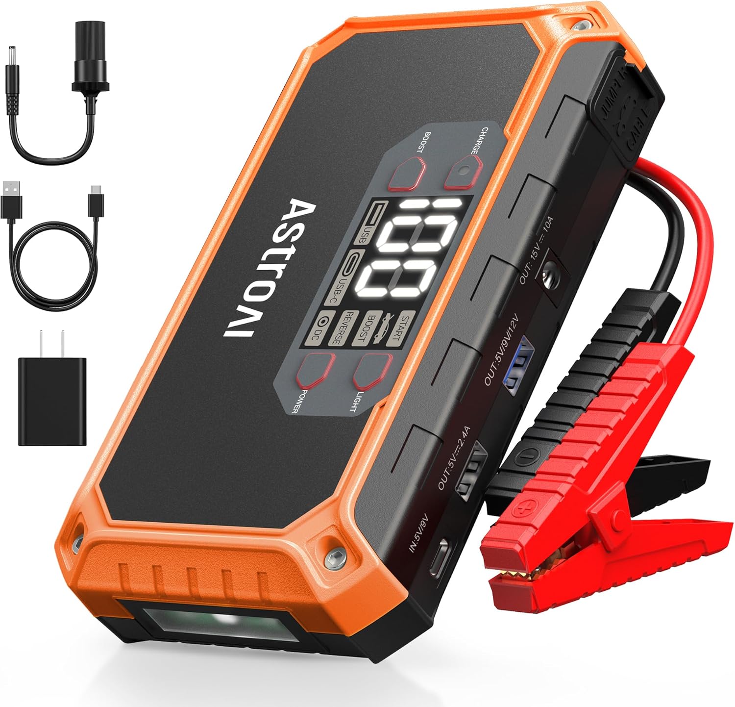 AstroAI Car Jump Starter, 2000A 12V 8-in-1 Battery Jump Starter, Up to 7.0L Gas  4.0L Diesel Engines, Intuitive LED Screen, Quick Charge 3.0 Power Bank with Cigarette Adapter, Jumper Cable