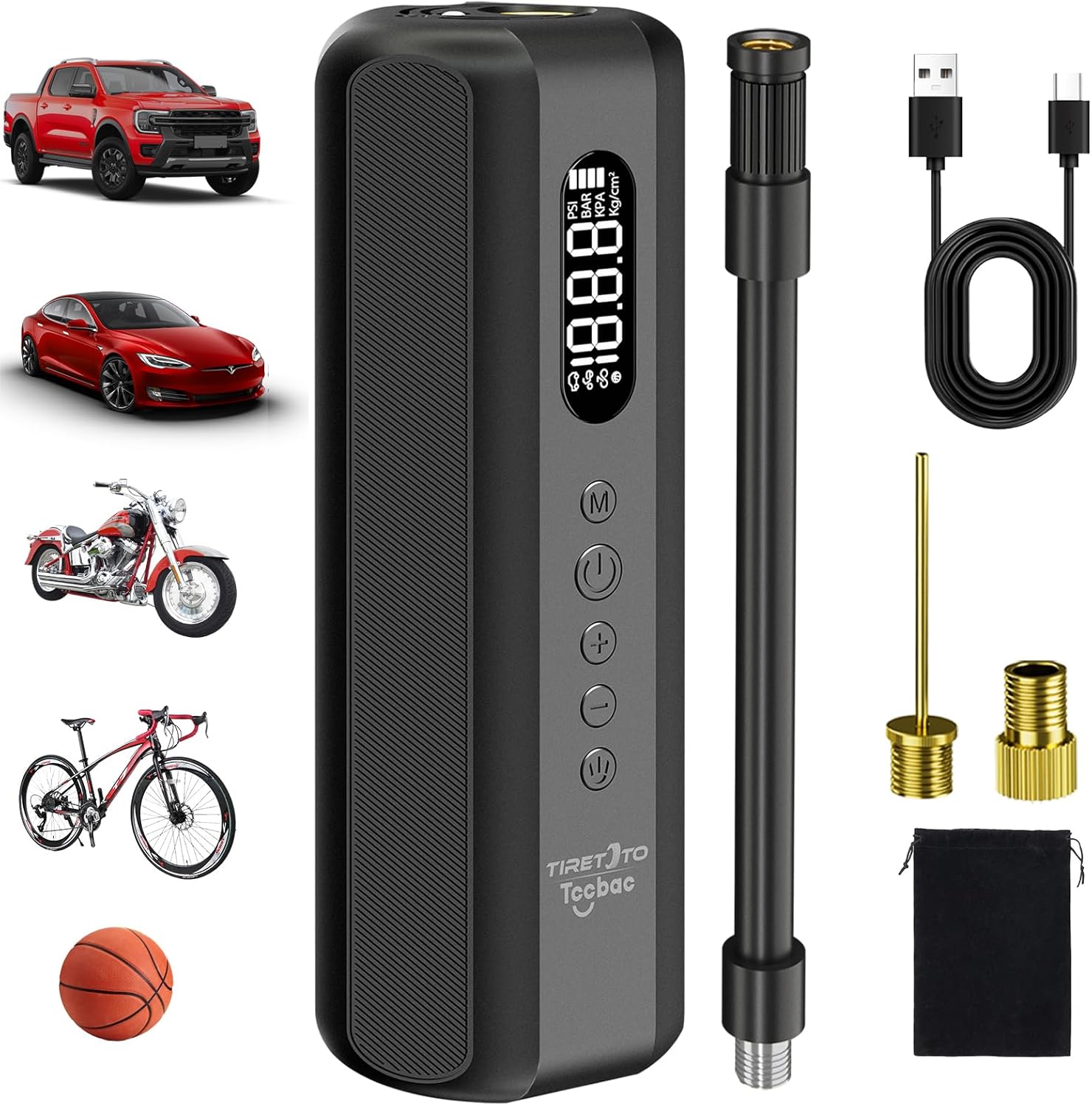 Bike Tire Pump Electric Air Inflator with Digital Gauge Portable Bike Pump 150PSI High Pressure Air Compressor for Road Bike, Mountain Bike,Motorcycle with Presta, Valve Accessories