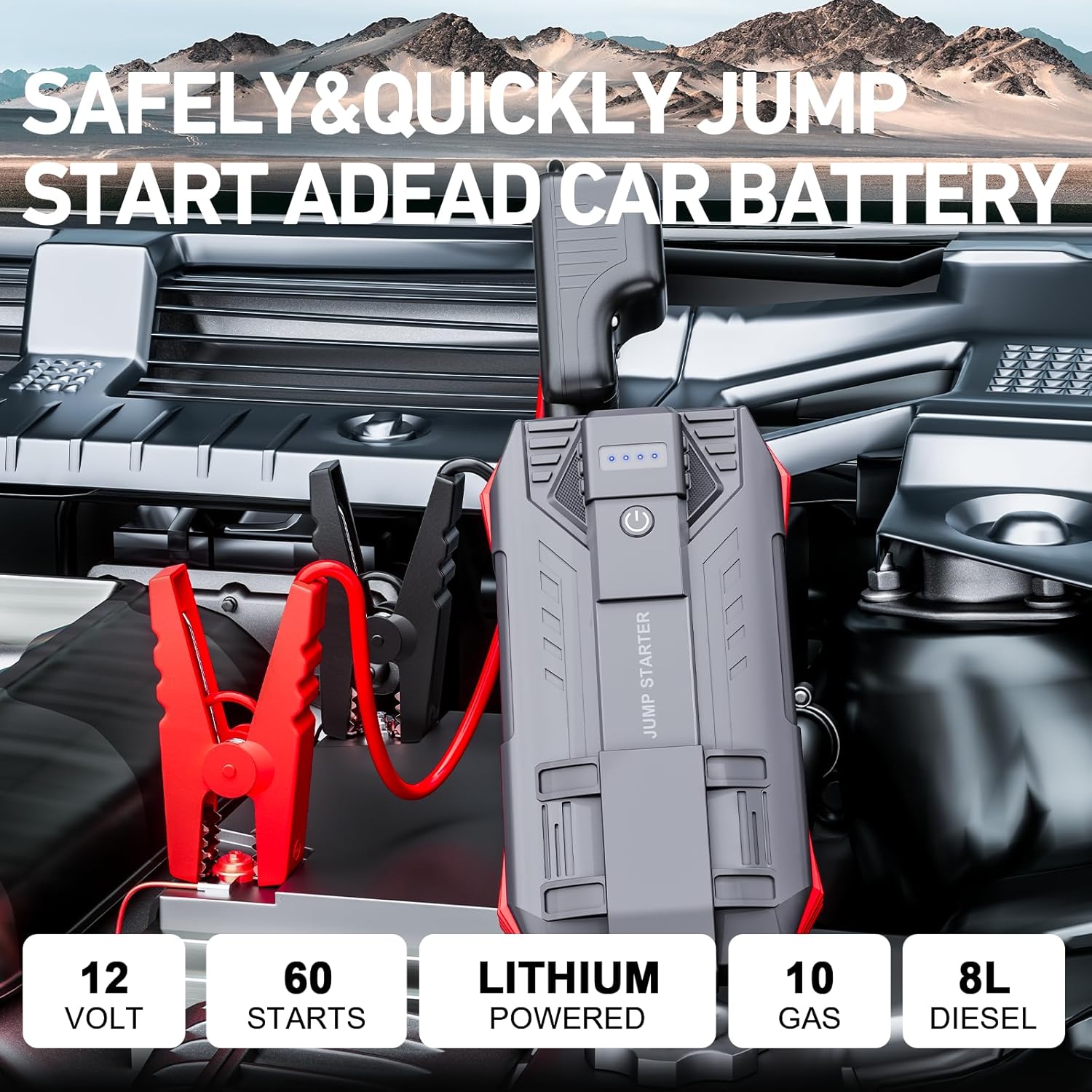 Car Battery Jump Starter, 4000A Peak Jump Starter Battery Pack for Up to 10L Gas and 8L Diesel Engines, 12V Portable Jump Box with USB/Power Bank/Dual Output/LED Light