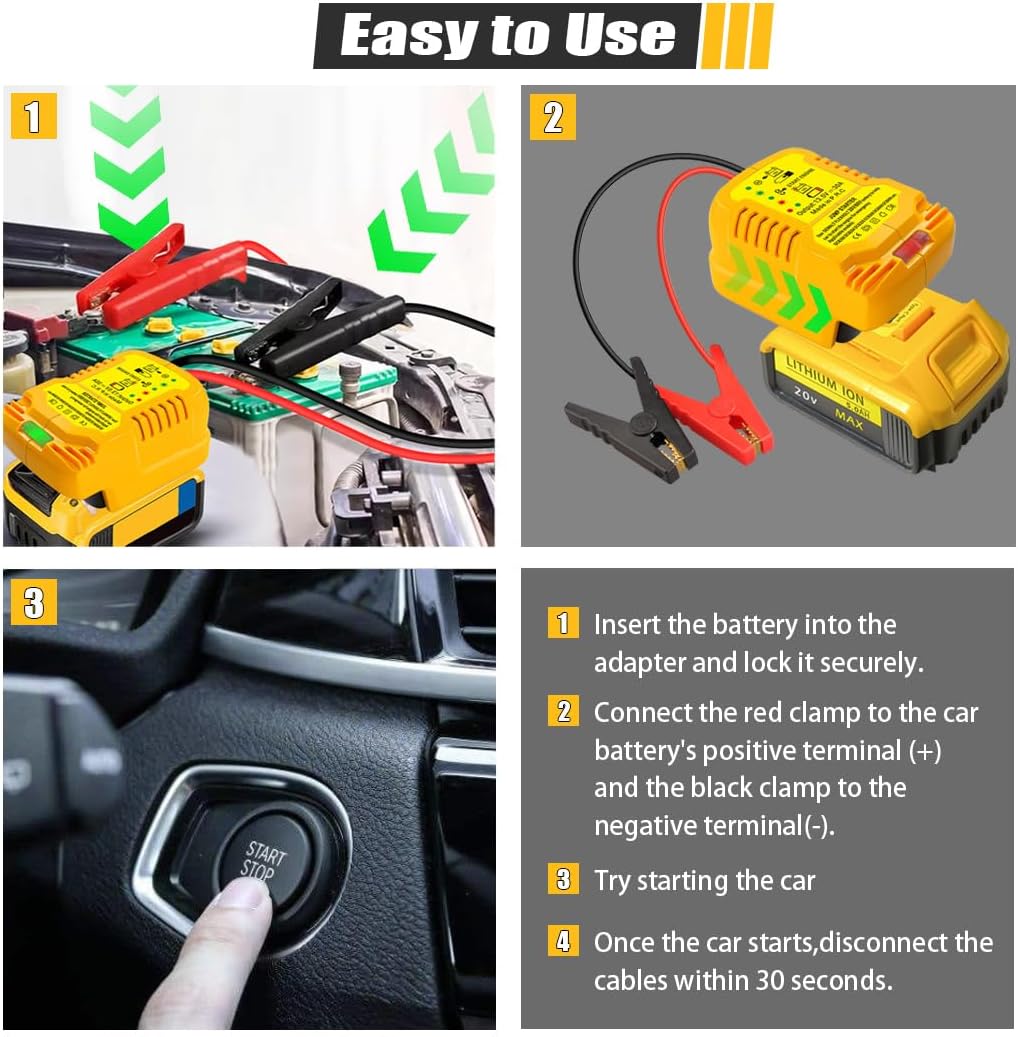 Car Battery Jump Starter Adapter Compatible with DeWalt 20V 60V Battery,Battery Starter Adapter for Up to 3.5L Gas or 3.5L Diesel Engine with 11AWG Jump kit Cable