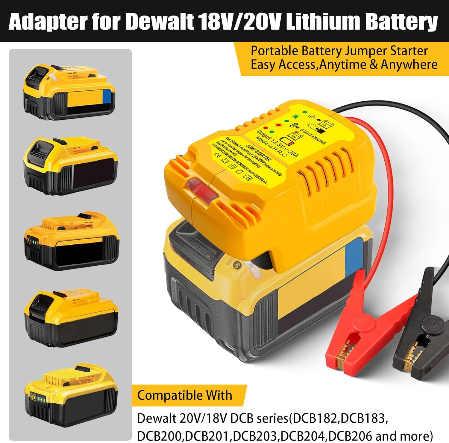 Car Battery Jump Starter Adapter Compatible with DeWalt 20V 60V Battery,Battery Starter Adapter for Up to 3.5L Gas or 3.5L Diesel Engine with 11AWG Jump kit Cable