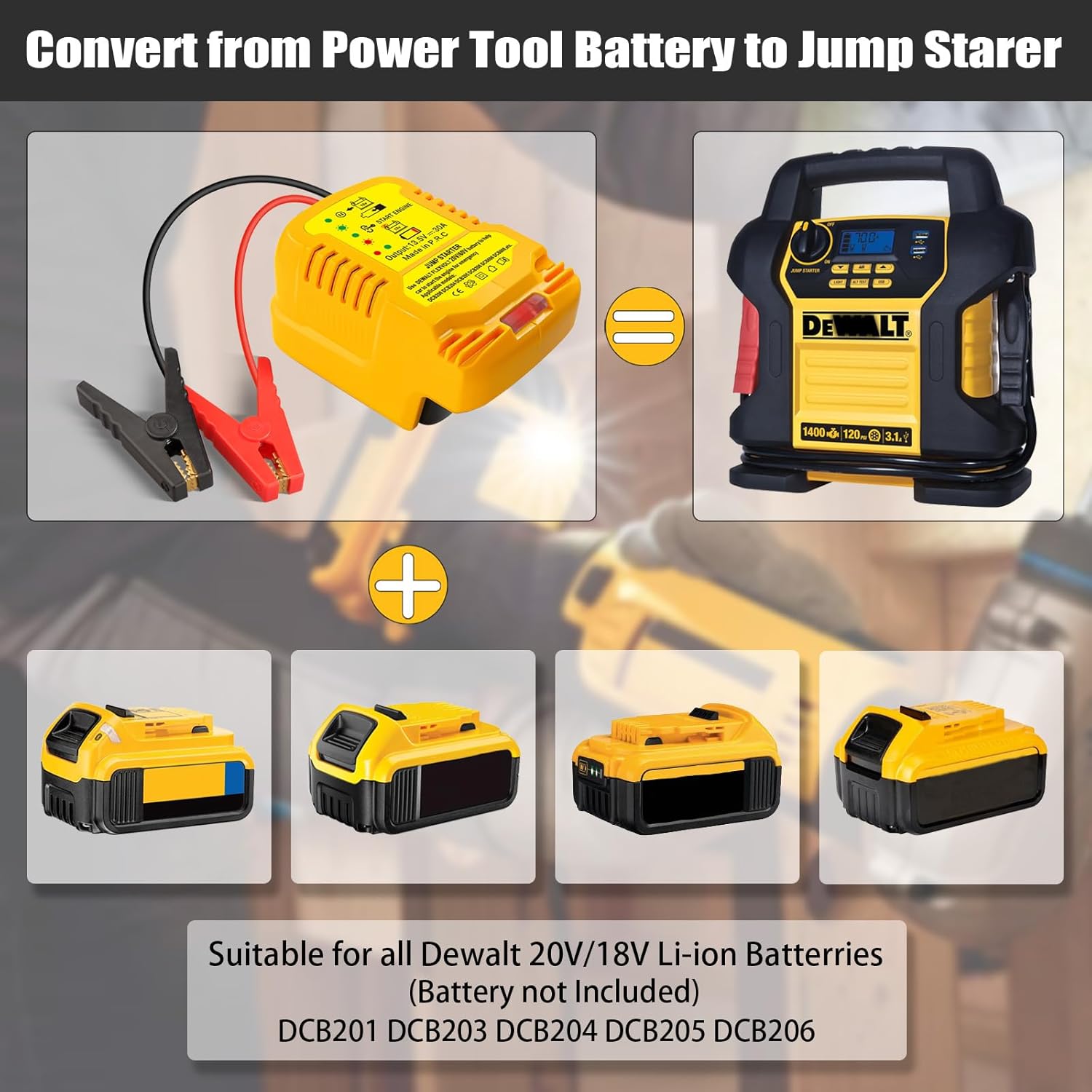 Car Battery Jump Starter Adapter Compatible with DeWalt 20V 60V Battery,Battery Starter Adapter for Up to 3.5L Gas or 3.5L Diesel Engine with 11AWG Jump kit Cable