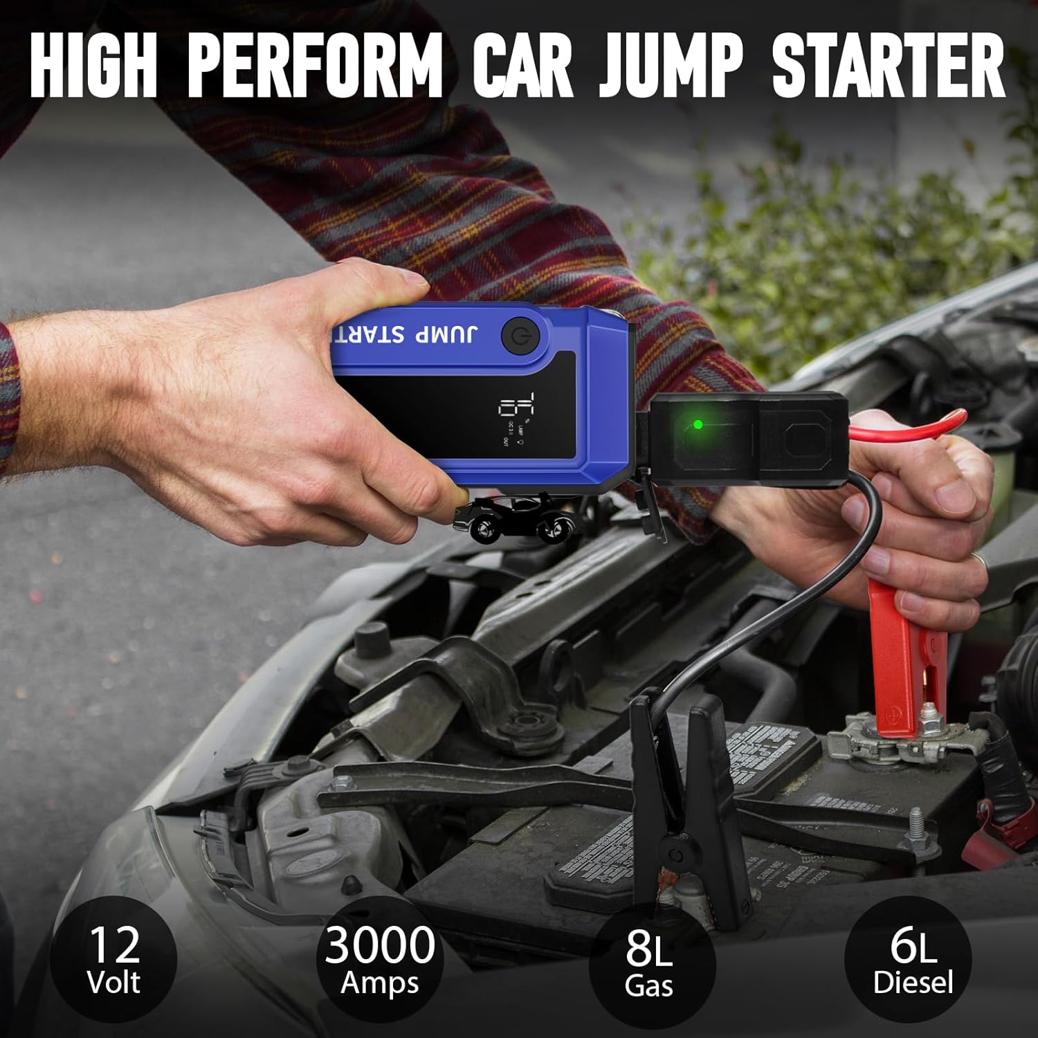 Car Battery Jump Starter, Portable Jump Starter Up to 6.0L Gas  3.0L Diesel Engines,12V Car Jumper, Auto Booster Battery Charger Power Bank with Quick Charge, LED Light, LCD Screen (3500-silver)