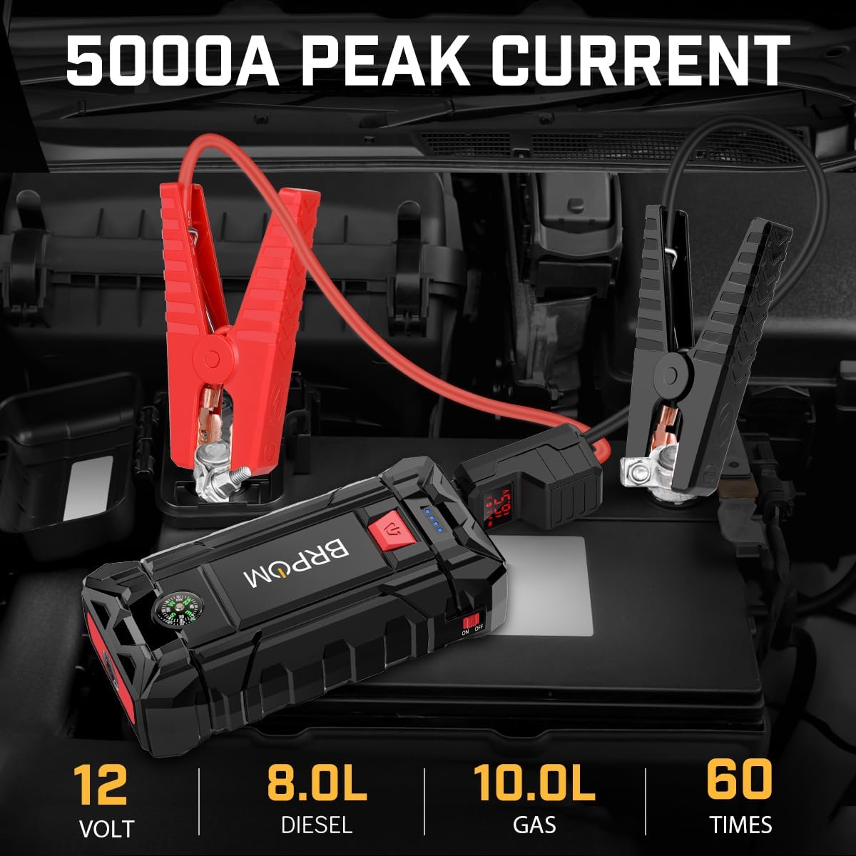 Car Jump Starter, 5000A Peak 26800mAh (Up to 10L Gas or 8.0L Diesel Engine, 50 Times) 12V Auto Booster Battery Pack Jump Box with Quick Charger Smart Jump Cables