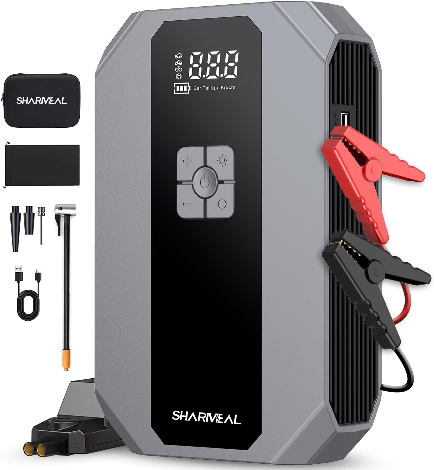 Car Jump Starter with Air Compressor, Sharmeal 150PSI 5000A Car Battery Jump Starter (10.0L Gas/9.0L Diesel), 12V Car Battery Jumper Starter