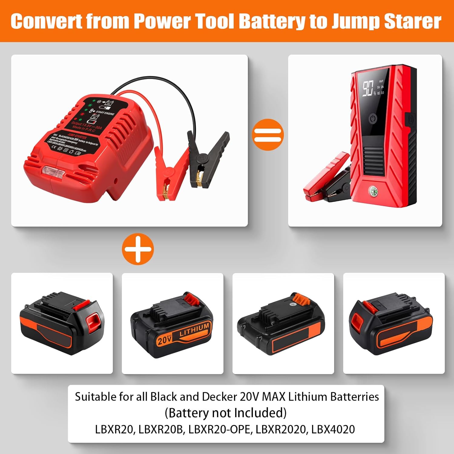 Car Jump Starters Adapter for Craftsman 20V V20 Batteries,11 Gauge Car Battery Jump Starter, Engine12V Auto Booster Cables for Jump Starting Dead or Weak Batteries,Use Under 3.5 Liters