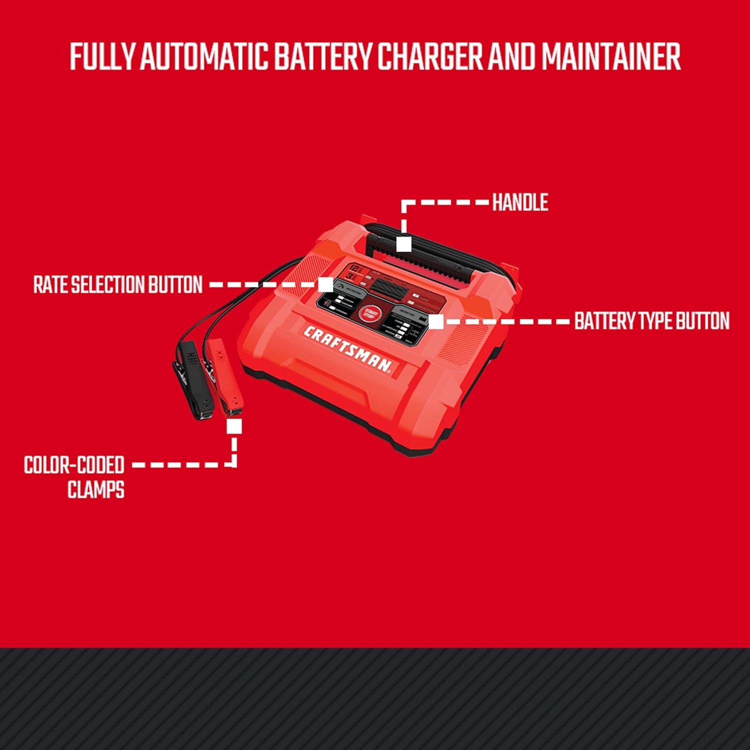 CRAFTSMAN Fully Automatic 4-in-1 Automotive Battery Charger, Maintainer, Desulfator, and Tester, CMXCESM258, 12 Amps, 6/12 Volt for Car, SUV, Truck, and Boat Batteries