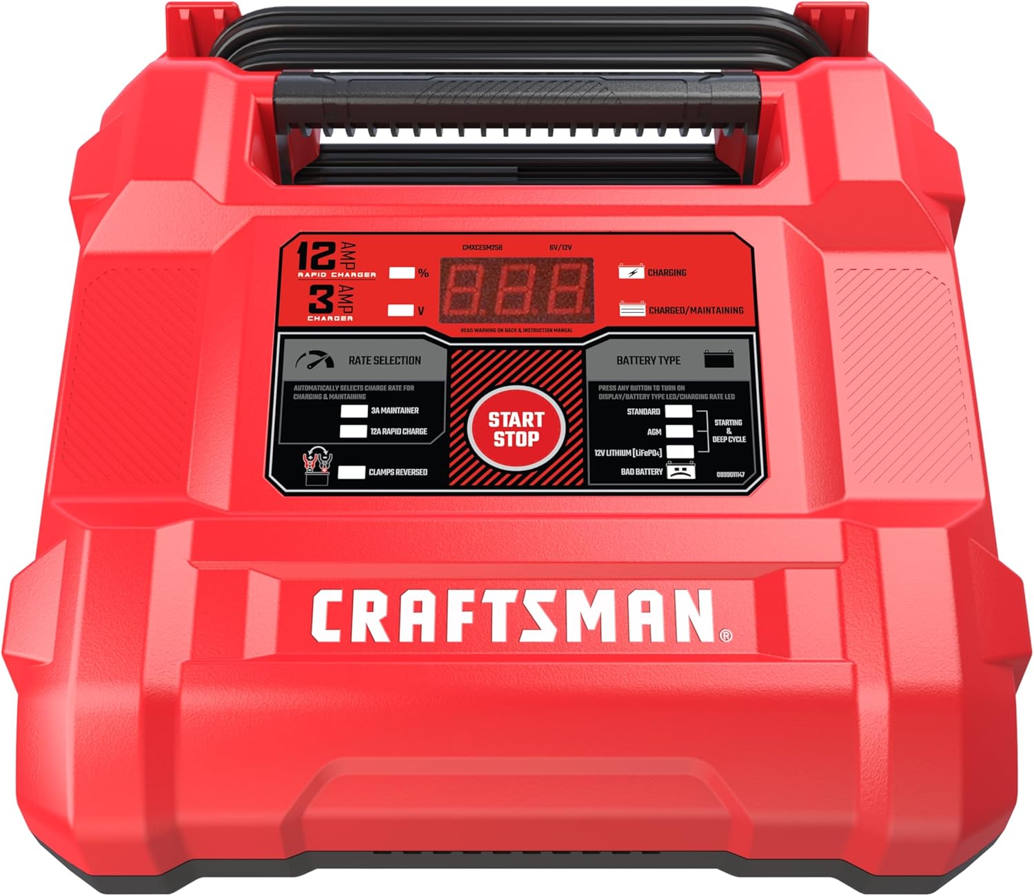 CRAFTSMAN Fully Automatic 4-in-1 Automotive Battery Charger, Maintainer, Desulfator, and Tester, CMXCESM258, 12 Amps, 6/12 Volt for Car, SUV, Truck, and Boat Batteries