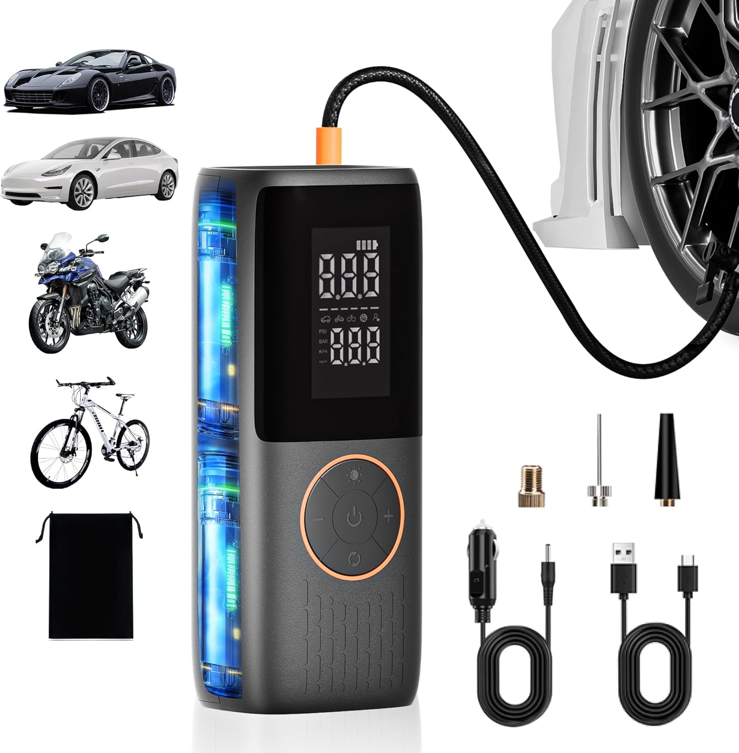 Diivoo Tire Inflator Portable Air Compressor, 30 LPM Fast Inflate, 150 PSI Max, 3X Faster Cordless Air Pump for Car Tires, 6000mAh Battery  12V Car Charger, for Car, Bicycle, Ball, Motorcycle