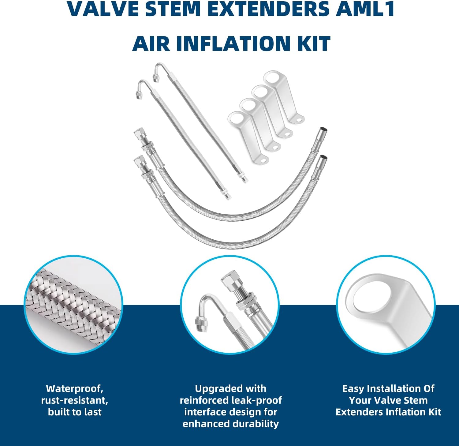 Double Tires Air Inflation Kit, Tire Valve Extension, Valve Stem Extenders, Valve Stem Extension, Easy Connecting to Tire Valves and Equipment and Extended inflator tube for easy tire checking