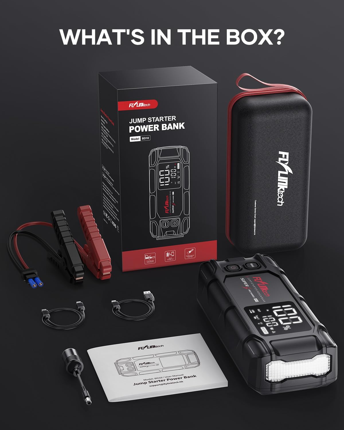 FLYLINKTECH Car Battery Jump Starter, 8000A Peak 26800mAh Jump Start Battery Pack(for All Gas or up to 12L Diesel),12V Jump Box with PD45W Fast Charging and 600 Lumen LED Light