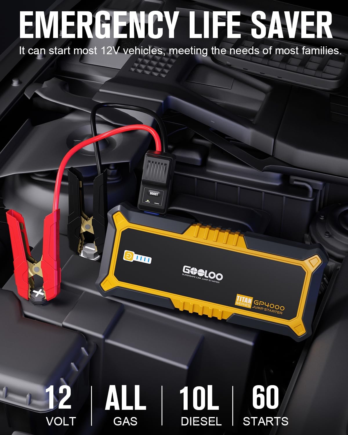 GOOLOO GP4000 Jump Starter 4000A Peak Car Starter (All Gas,up to 10.0L Diesel Engine) SuperSafe 12V Lithium Jump Box  GOOLOO GT150 Tire Inflator Portable Air Compressor