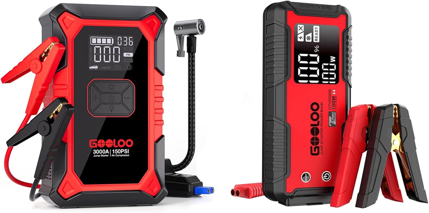 GOOLOO GT4000S Jump Starter  A3 Jump Starter with Air Compressor, 3000A Portable Car Battery Booster (9.0 Gas/6.5L Diesel) with 150PSI Auto-Shutoff Tire Inflator