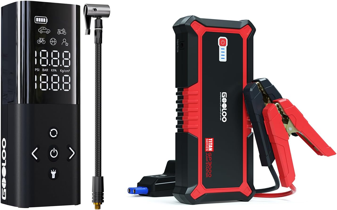 GOOLOO Upgraded GP3000 Jump Starter  GOOLOO AP150 Tire Inflator Portable Air Compressor