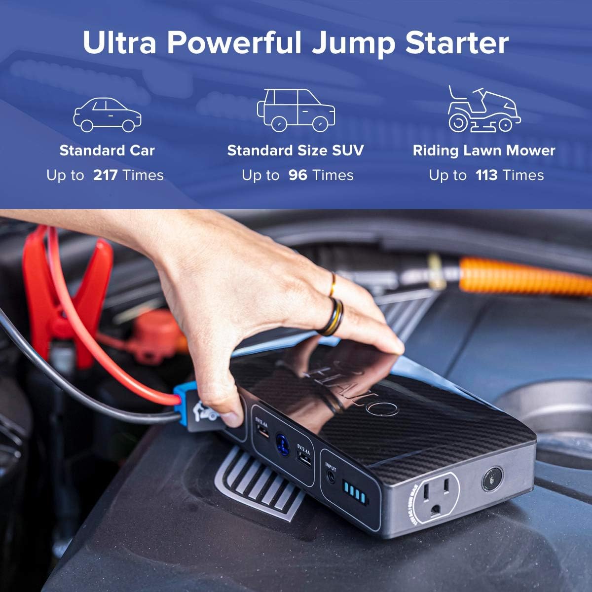 HALO Bolt 58830 mWh Portable Phone Laptop Charger Car Jump Starter with AC Outlet and Car Charger,Usb - Silver Graphite (1267118)